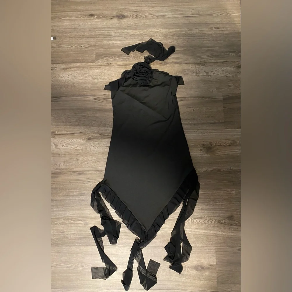 Black Halter Neck Ruffled Mini Dress - Picture 9 of 9